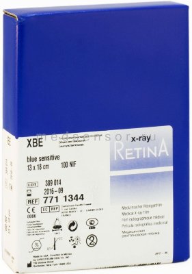 Retina XBE 13x18 см Синечувствительная пленка для общей рентгенологии. 100 листов, 13 х 18 см.