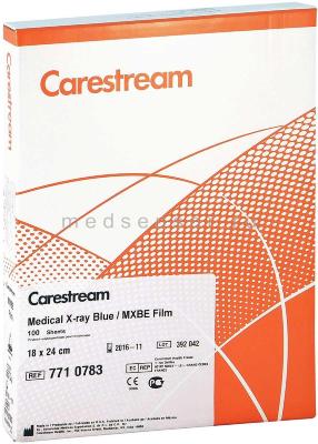 Carestream Health (Kodak) MXBE 18 х 24 см Синечувствительная пленка для общей рентгенологии. 100 листов 18 х 24 см.