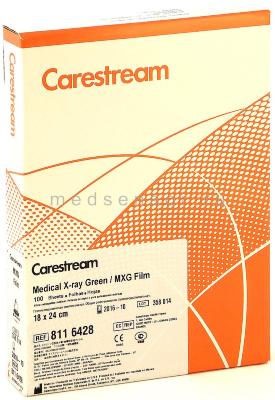 Carestream Health (Kodak) MXG 18 х 24 см Зелёночувствительная пленка для общей рентгенологии. 100 листов 18 х 24 см.
